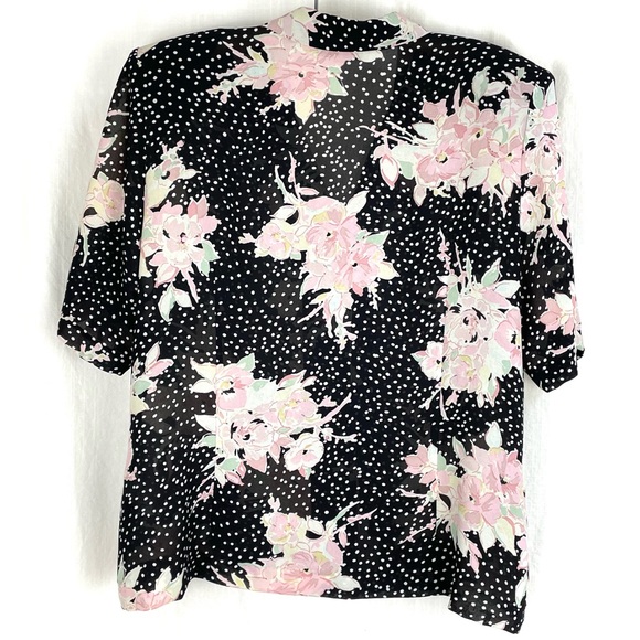 Vintage TESSUTI Floral Print Blouse short sleeve black pastels polka dots 90s - Picture 10 of 15